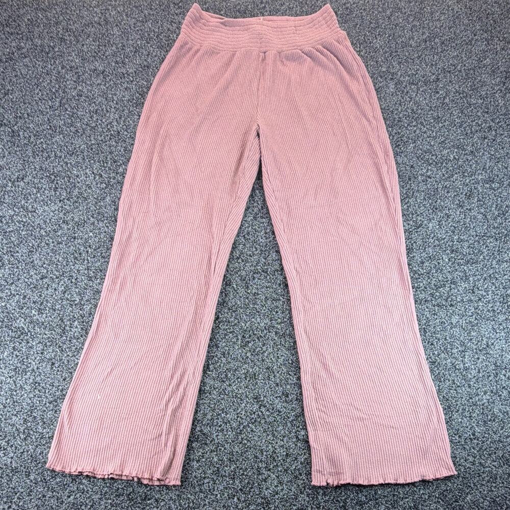 iBODY Women's Ribbed Lounge Pants Size S Dusty Pink Elastic Waist Wide Leg